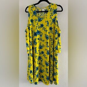 Masseys Yellow Floral Cold-Shoulder Midi Dress with Blue Print